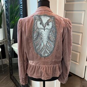 New York & Company Mauve Jacket with Hand Made Owl Design.  Boutique Purchase.